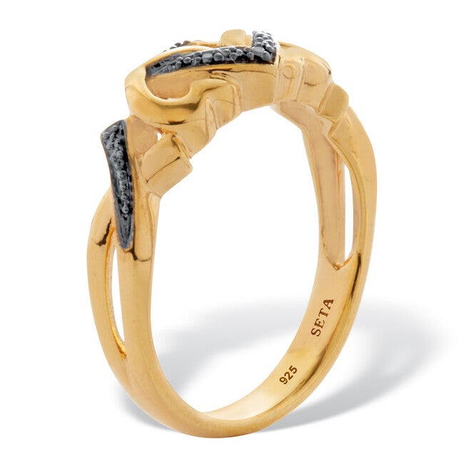 Black Diamond Accent 18K Yellow Gold-Plated Sterling Silver Hearts Promise Ring, BLACK, on-hover image number null