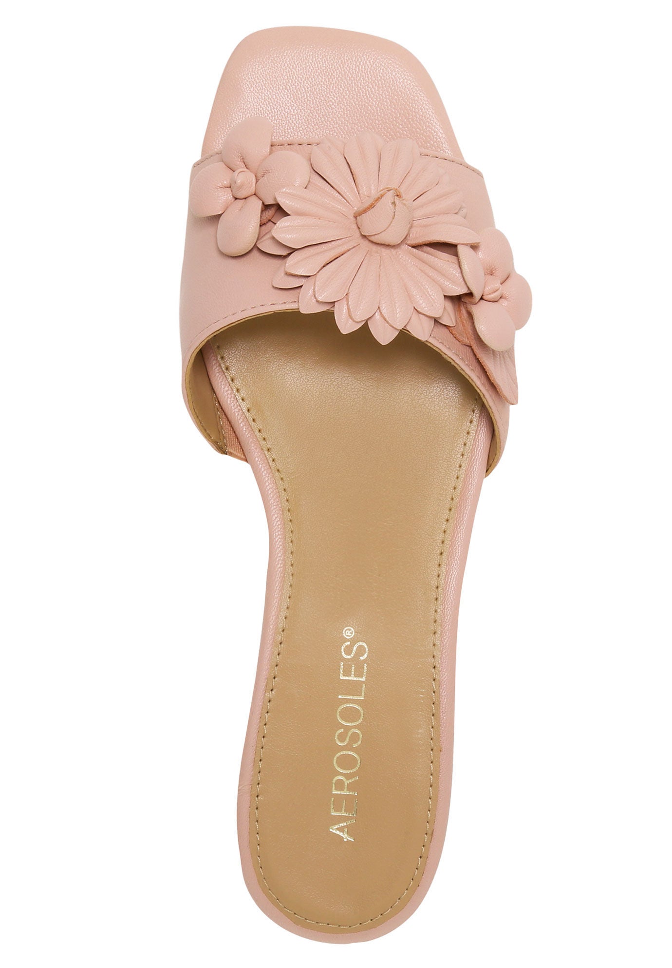 Floral Slip On Sandals Pin Down Style Lt Pink Leather Woman Within
