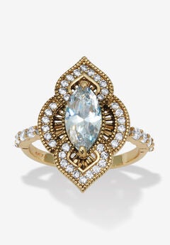 2.67 Tcw Marquise Cut Cubic Zirconia 14K Yellow Gold-Plated Antiqued Ring