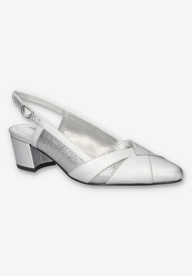 Avena Block Heel Slingback Pump, SILVER SATIN, hi-res image number null