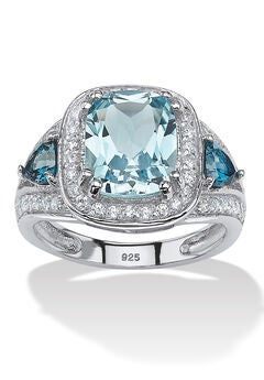 5.13 Tcw London Blue Topaz And Cz Halo Ring Platinum-Plated Sterling Silver