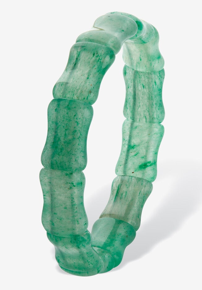 Genuine Green Jade Bamboo Style Stretch Bracelet, JADE, hi-res image number null