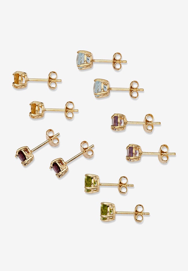 4.92 Tcw 5-Pair Set Of Genuine Gemstone Earrings 18K Gold-Plated Sterling Silver, , on-hover image number 1