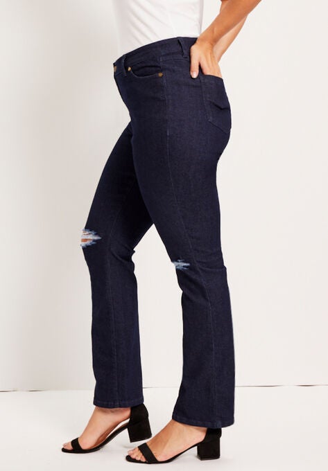 Curvie Fit Distressed Straight-Leg Jeans, , alternate image number null