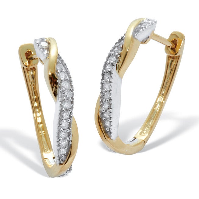 .24 TCW Diamond Sterling Silver Tutone Twist Hoop Earrings (6/10 inch), WHITE, hi-res image number 0