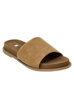 Womens Faux Leather Open Toe Slide Footbed Sandal