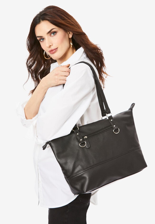 Faux Leather Tote Bag, BLACK, hi-res image number null