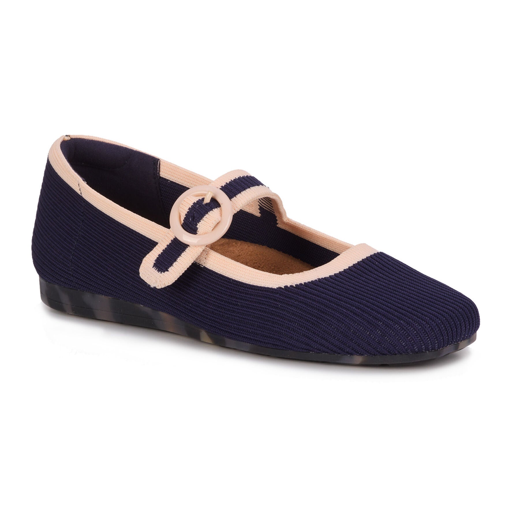 Naomi Mary Jane Stretch Flat, NAVY CREAM KNIT, hi-res image number 0