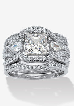 2.82 Tcw Cz Platinum-Plated Sterling Silver 3-Piece Highway Bridal Ring Set