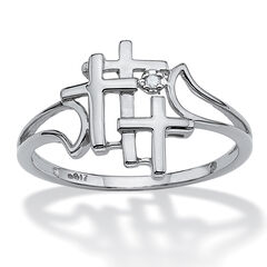 Diamond Accent Solid 10k White Gold Triple Cross Ring
