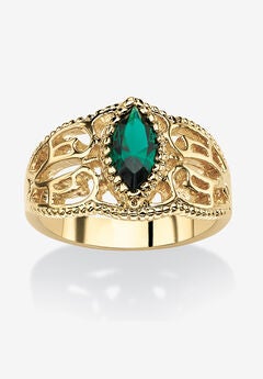 Simulated Birthstone Gold-Plated Filigree Ring