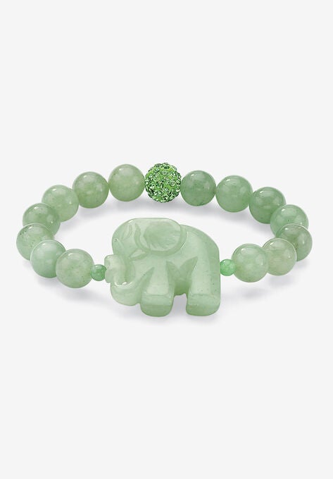 Genuine Agate Elephant Stretch Bracelet (10Mm), 8 Inches, EMERALD, hi-res image number null