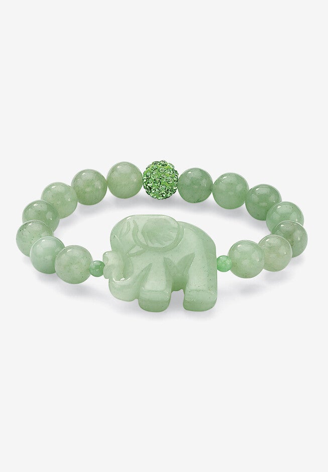 Genuine Agate Elephant Stretch Bracelet (10Mm), 8 Inches, EMERALD, hi-res image number 0