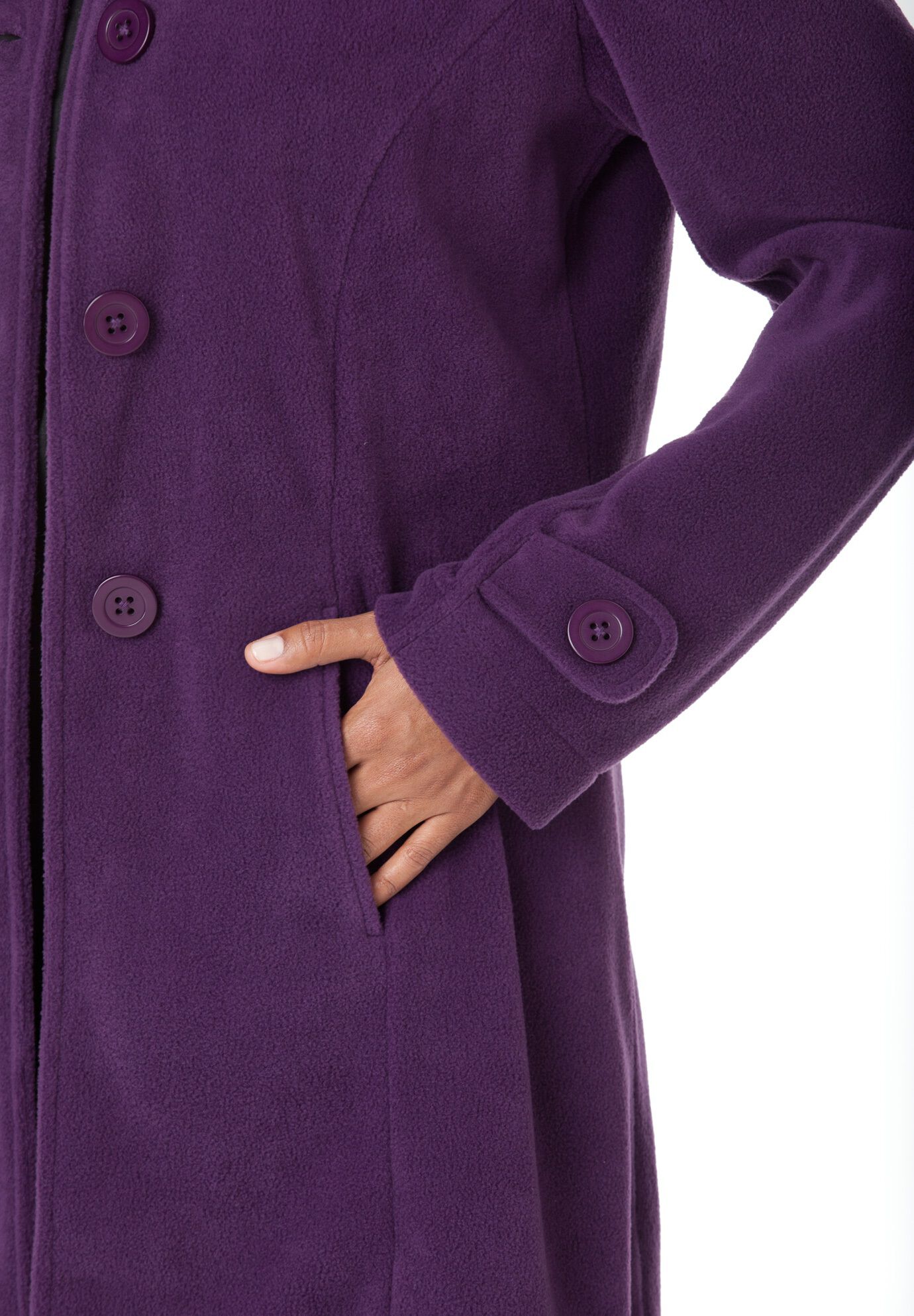 Plus Size Button Up Fleece Jacket, KHAKI GRAPHIC SPOTS, on-hover image number 1