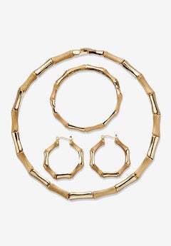 Goldtone Bamboo with 3-Piece Necklace Set