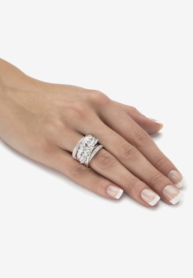 4.18 Cttw. Platinum-Plated Sterling Silver Marquise-Cut Cubic Zirconia Ring, , alternate image number null