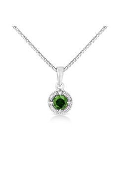 Silver 1/10 Cttw Colored Diamond Solitaire 18" Milgrain Pendant Necklace