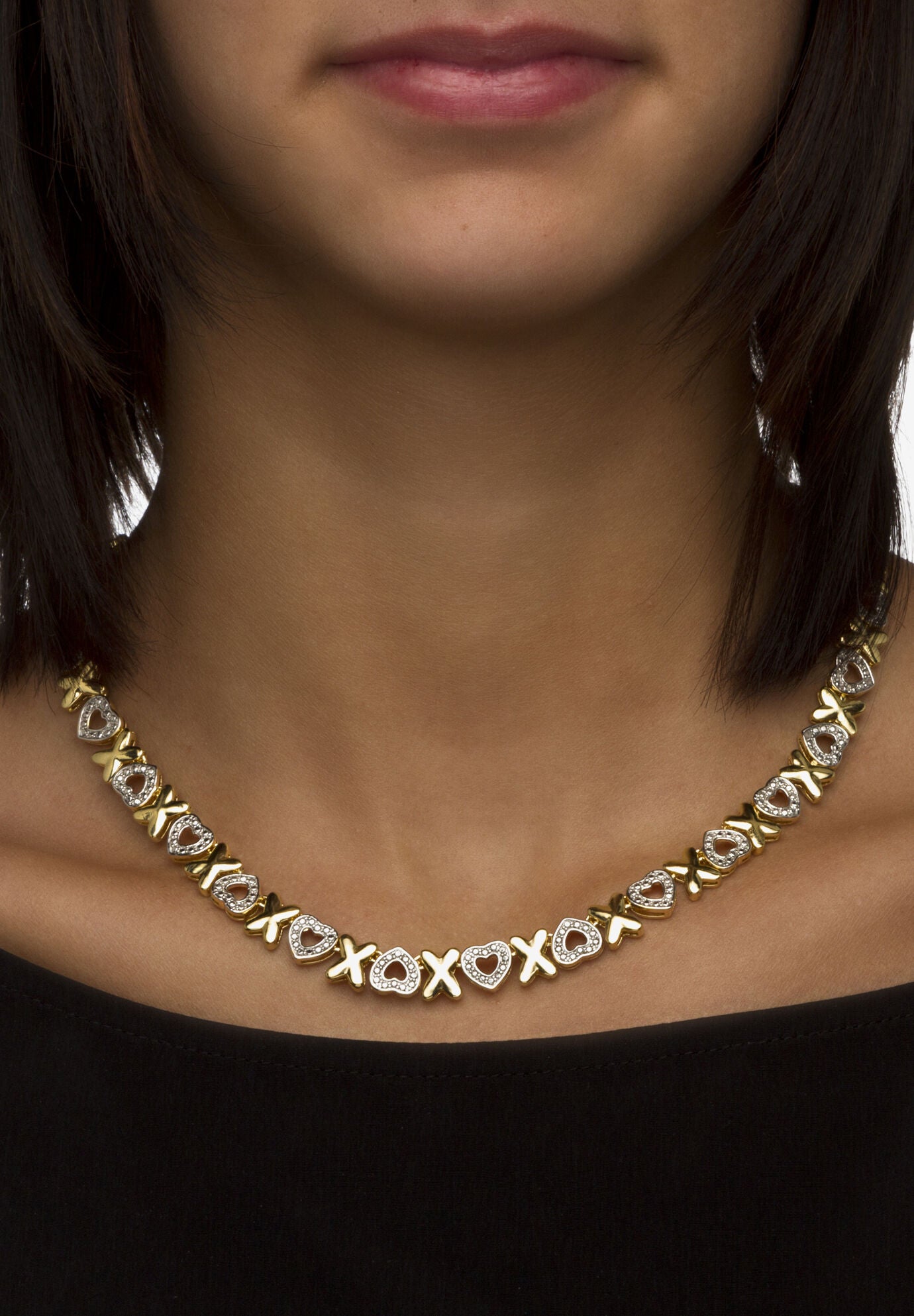 Diamond Accent Hearts And Kisses Necklace In 18K Gold-Plated 17 inches, , alternate image number 2