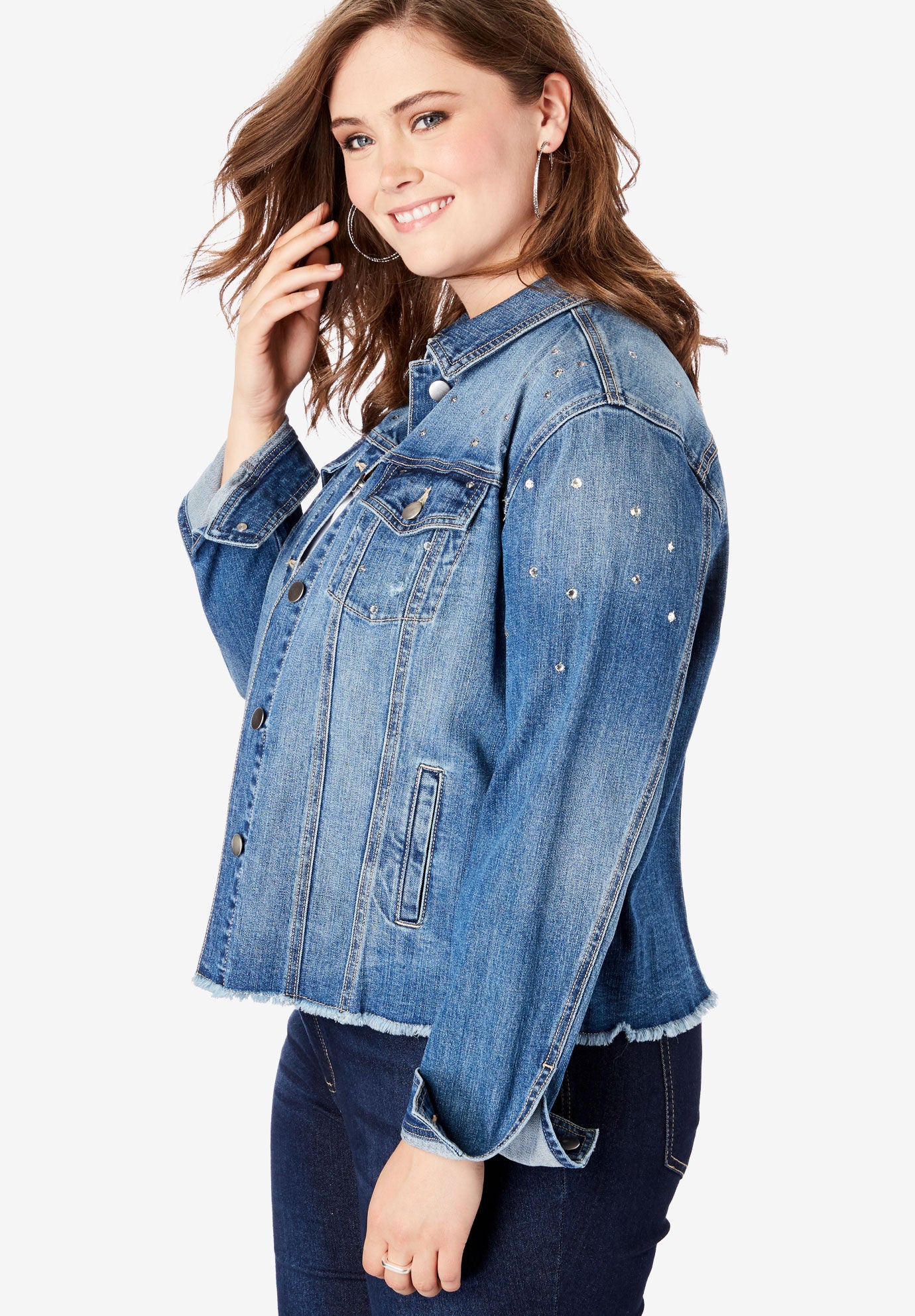 Womens denim jacket with rhinestones clearance