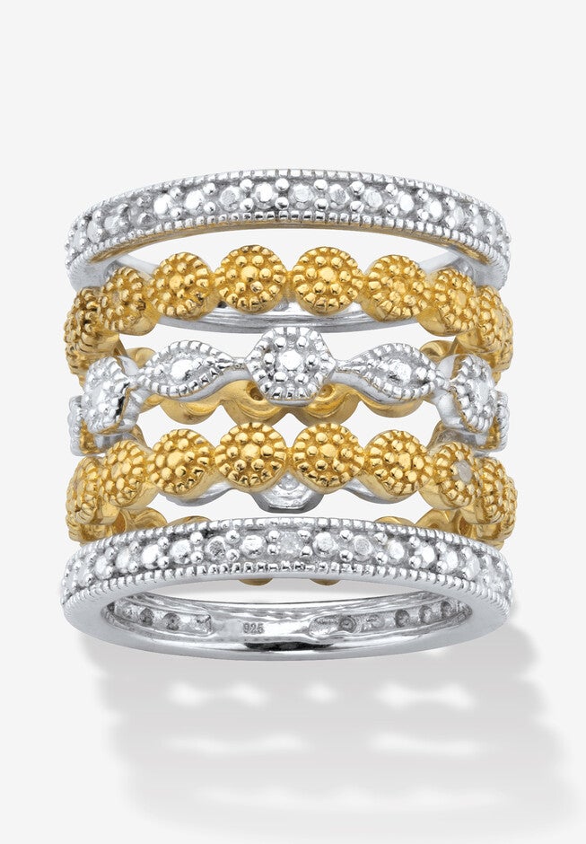 1/6 Cttw.Round Diamond Silver & Gold Plated Stackable Eternity Ring Set, GOLD, hi-res image number 0