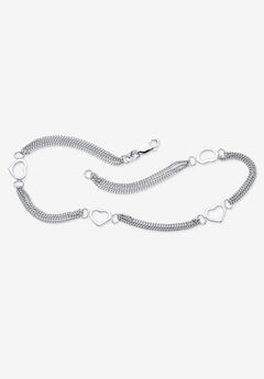 Sterling Silver Multi Heart Ankle Bracelet (7.5Mm), 10 Inches Jewelry