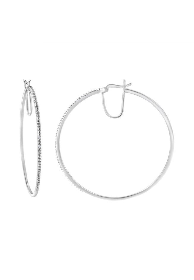 Sterling Silver Diamond Accent Medium D Hoops Earrings, , on-hover image number 1