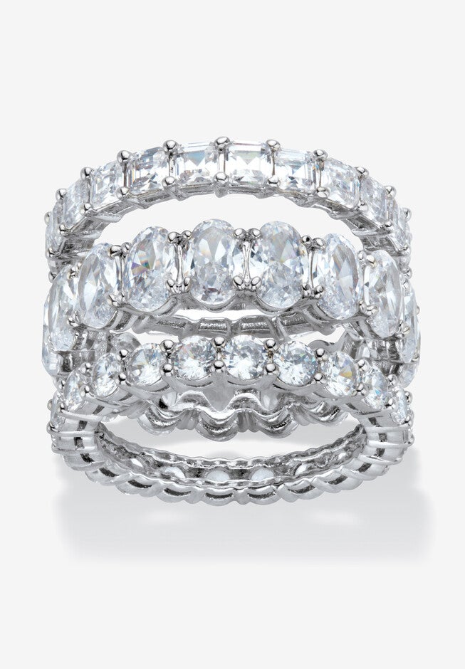 Platinum Plated 3-Piece Stackable Engagement Ring, CUBIC ZIRCONIA, hi-res image number 0