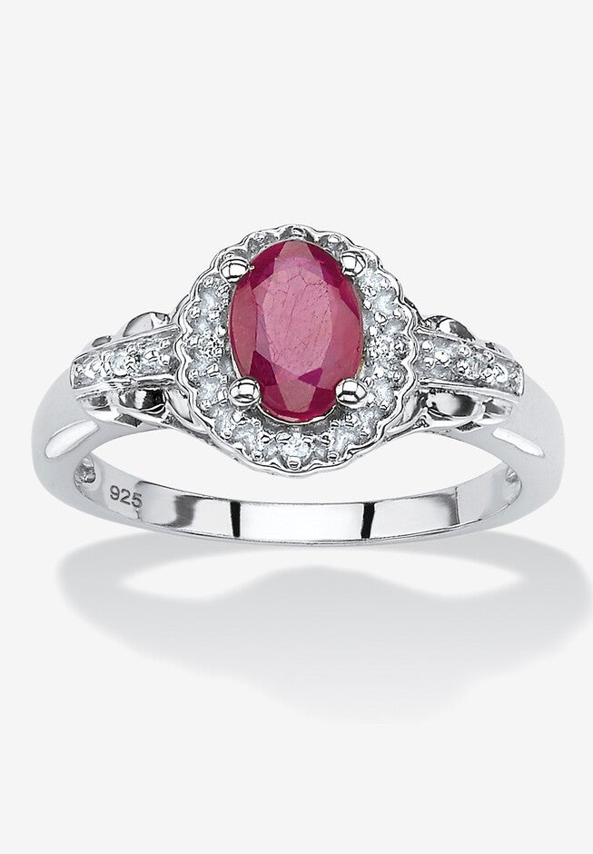 1.18 Tcw Oval Genuine Ruby And Topaz Halo Ring In .925 Sterling Silver, RED, hi-res image number null