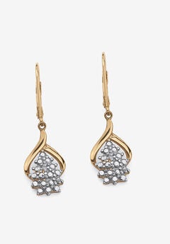 Gold & Sterling Silver Cluster Drop Earrings with Diamond Accent