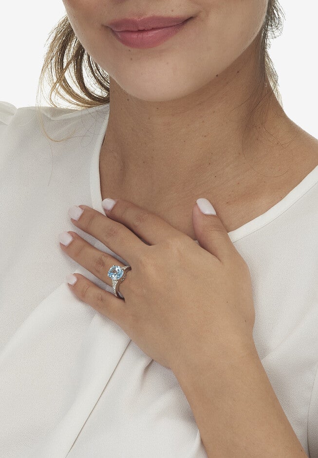 4.70 Tcw Oval Cut Genuine Blue Topaz And Cubic Zirconia Sterling Silver Ring, , alternate image number 2