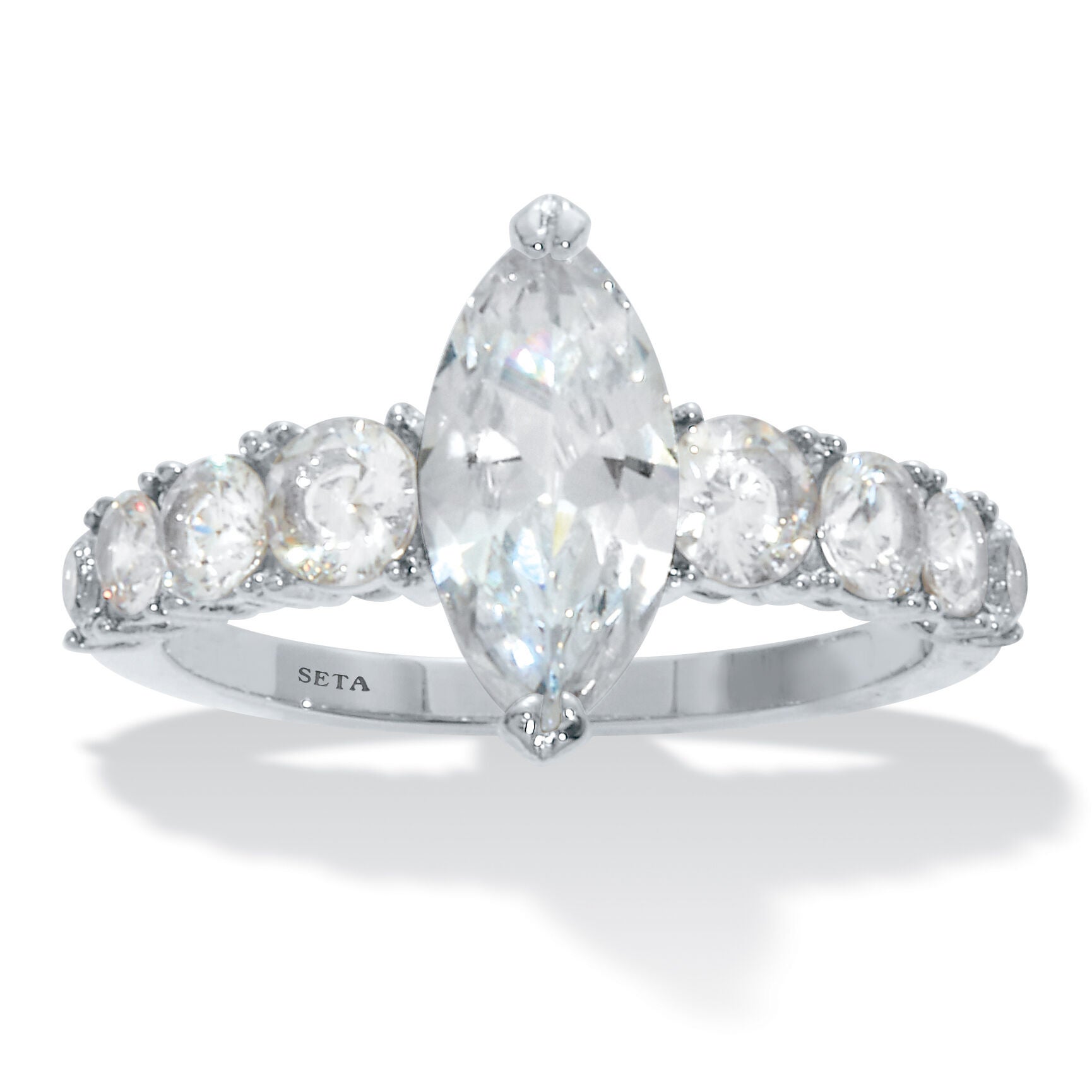 3.40 TCW Marquise-Cut Cubic Zirconia Silvertone Engagement Ring, WHITE, hi-res image number 0