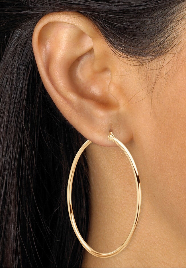 4-Pair Set Gold-Plated Sterling Silver Polished Hoop Earrings Jewelry, , alternate image number 2