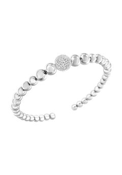 Sterling Silver 1/6 Cttw Diamond Rondelle Graduated Ball Bead Cuff Bangle Bracelet