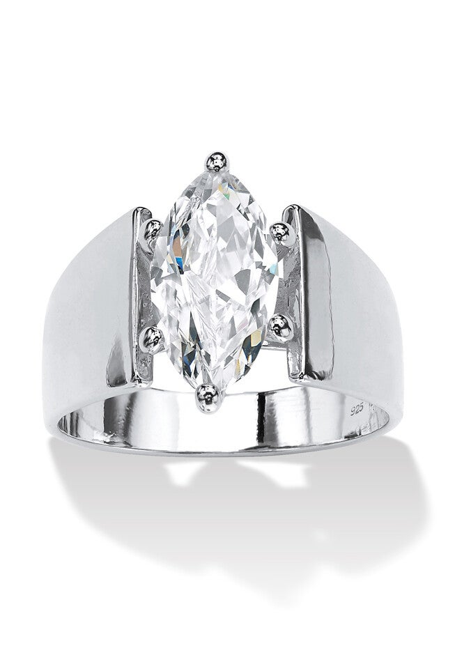 Sterling Silver Cubic Zirconia Wide Band Solitaire Engagement Ring, SILVER, hi-res image number 0