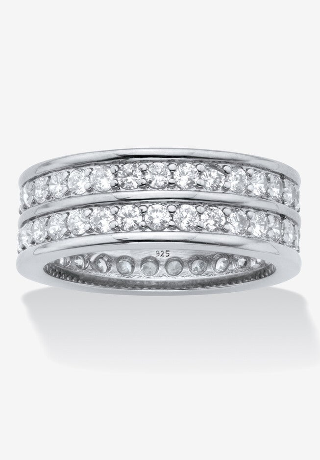 2.05 Cttw. Round Cz Platinum-Plated Sterling Silver Double-Row Eternity Ring, PLATINUM, hi-res image number 0