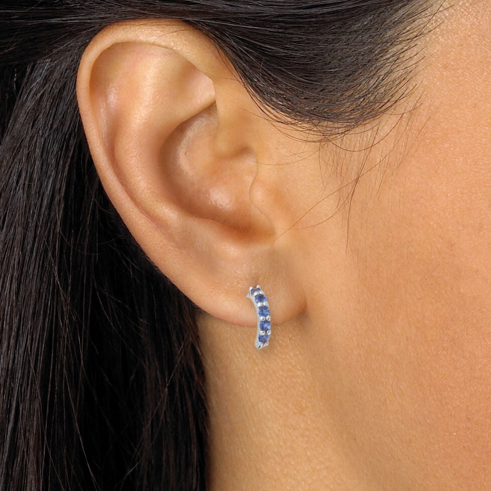 Birthstone Sterling Silver Huggie Hoop Earrings, OCTOBER, alternate image number 3