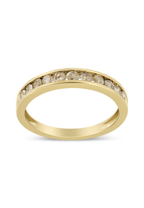 Yellow Gold Plated Sterling Silver Channel Set Round Champagne Diamond 11 Stone Band Ring, WHITE, hi-res image number null