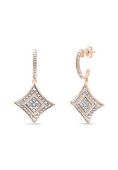 14K Rose Gold Over Silver Diamond Accent Dangle Rhombus Earrings