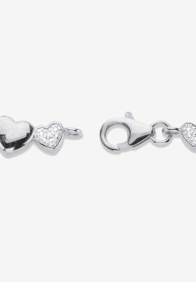 1/10 Cttw. Diamond Platinum Over Sterling Silver Heart-Link Bracelet 8 inches, , on-hover image number 1
