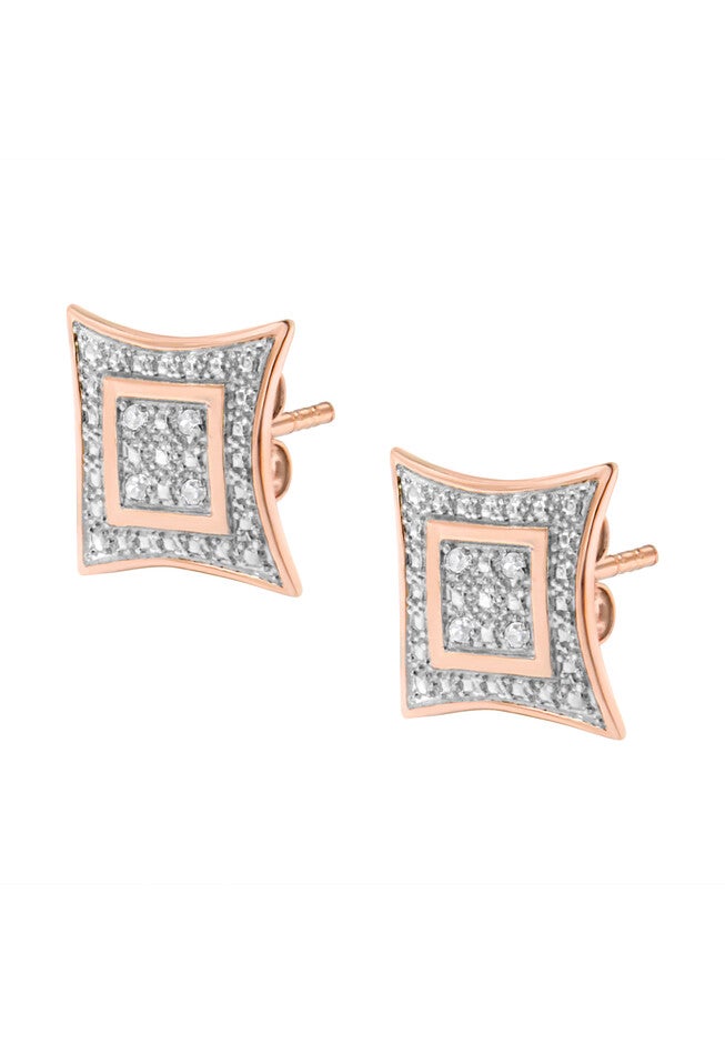Rose Gold Plated Sterling Silver Diamond Accented 4Stone Four Pointed Star Shaped Halostyle Stud Earrings, , alternate image number 3