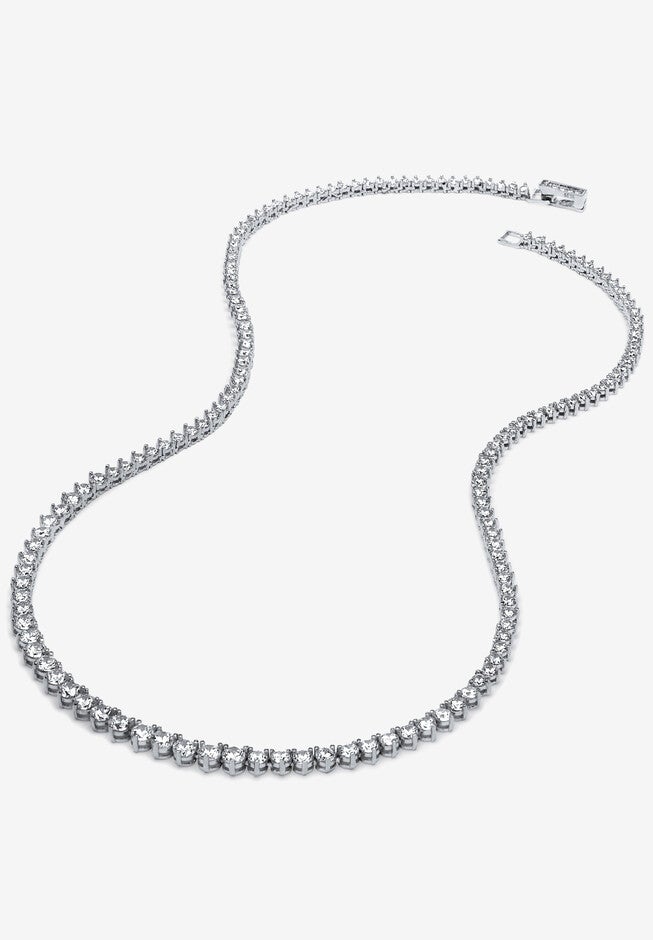 9.60 Tcw Round Cubic Zirconia Platinum-Plated Tennis Necklace, 18 Inches, SILVER, hi-res image number 0