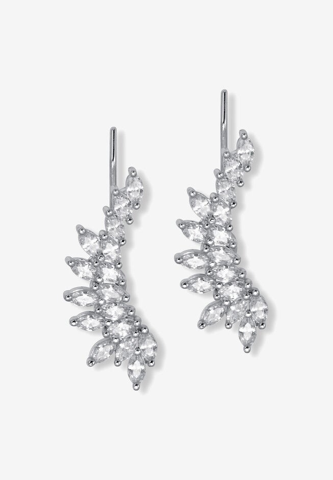 3.20 Tcw Marquise Cut Cubic Zirconia Silvertone Drop Earrings, 26X10Mm, SILVER, hi-res image number 0