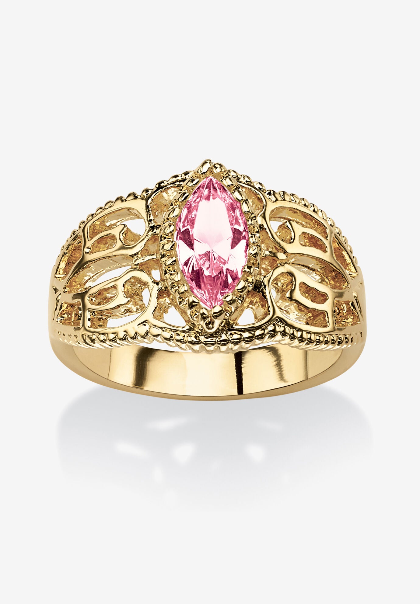 Simulated Birthstone Gold-Plated Filigree Ring, JUNE, hi-res image number 0