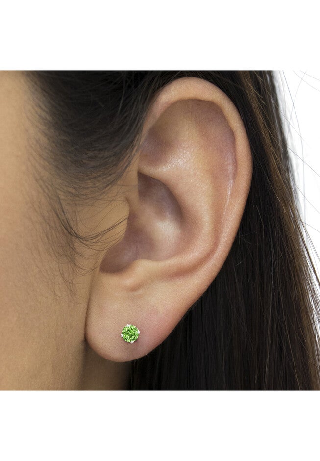 Sterling Silver Round Brilliantcut Green Diamond Classic 4Prong Stud Earrings, , alternate image number 3