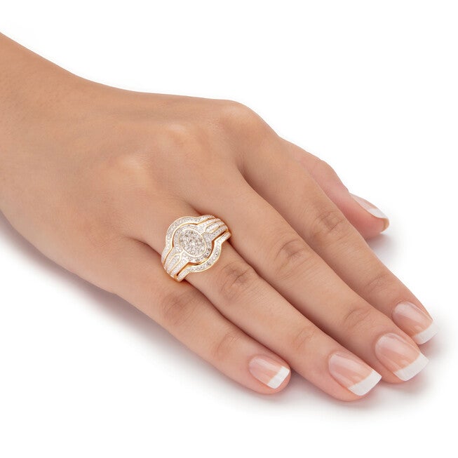 1/8 Cttw. Diamond Two-Tone Gold-Plated Silver Oval-Shaped Engagement Ring, WHITE, alternate image number null