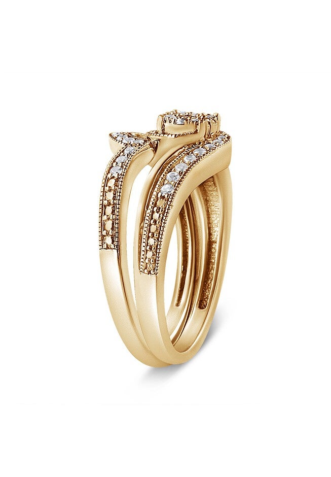 Yellow Gold Plated Silver 1/3Ct Cttw Multi-Diamond Bypass Vintage-Style Bridal Set, , alternate image number 2