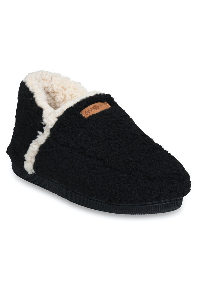 Womens Berber Ankle Slipper Boot Slippers, BLACK, hi-res image number 0