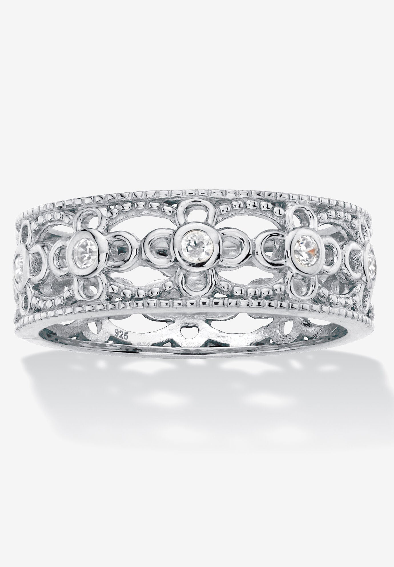 .25 Cttw Round .925 Sterling Silver Cubic Zirconia Filigree Band, SILVER, hi-res image number 0