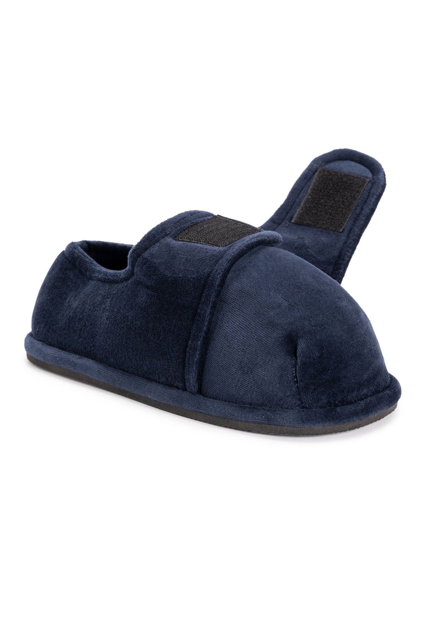 Adjustable Velour Slippers, NAVY, hi-res image number 0