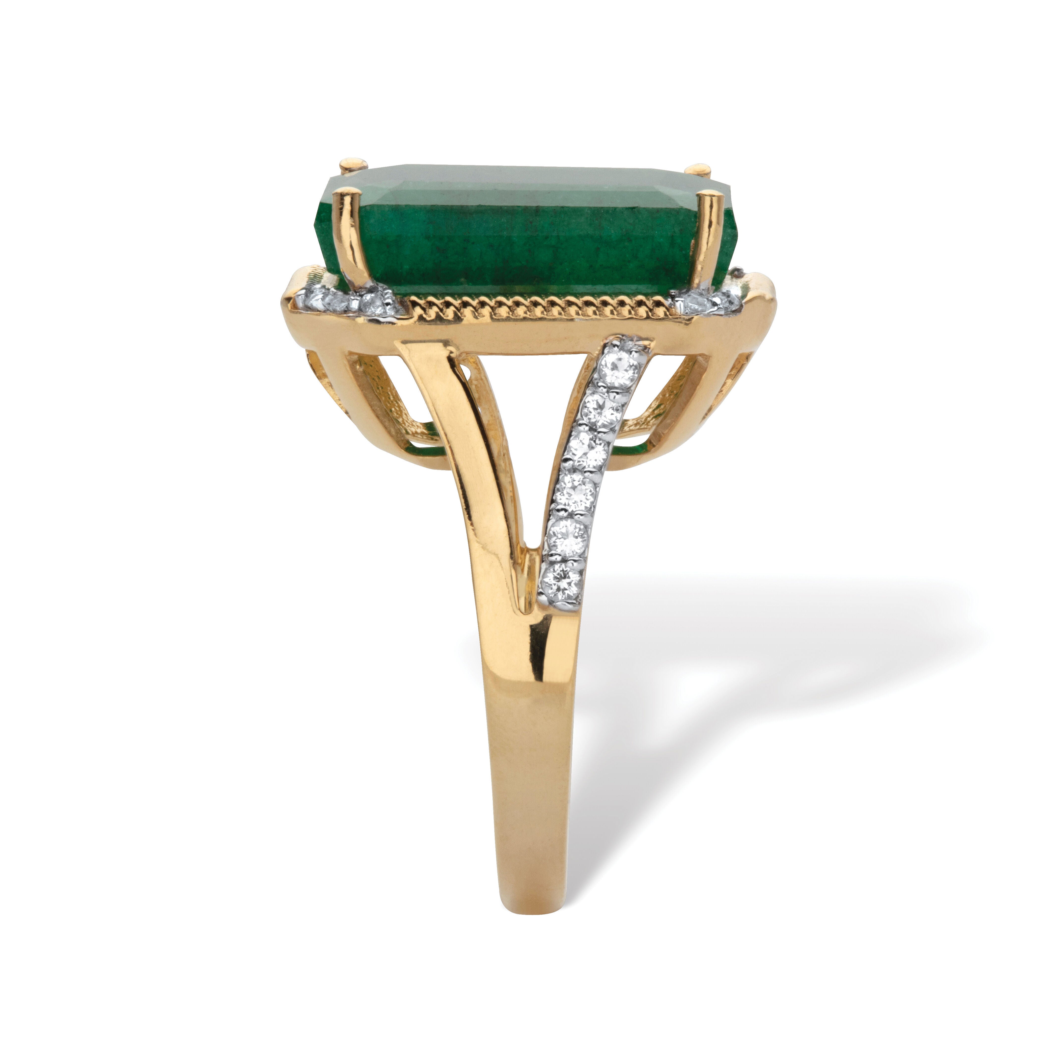 9.05 Cttw. Green Emerald and White Topaz Two-Tone Gold-Plated Silver Ring, GREEN, on-hover image number 1